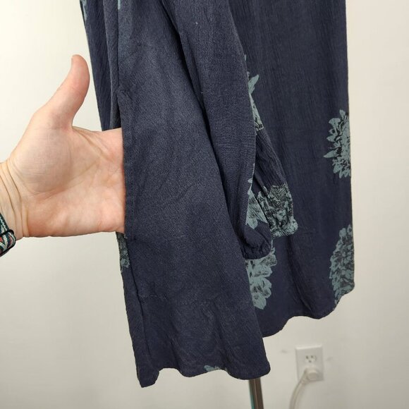 Free People Tree Swing Tunic Mini Dress M Blue Floral Rayon Boho OB412054 - Picture 5 of 12